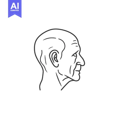 Premium design asset: Line drawing of a bald man's head in profile