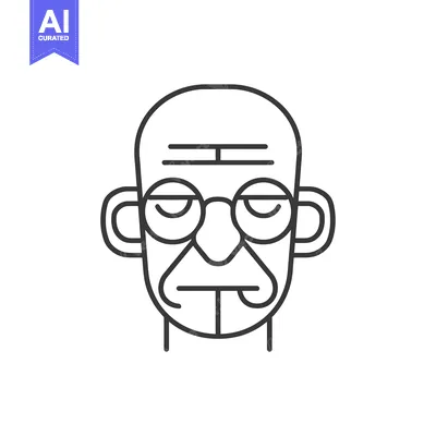 Aset premium populer: Line drawing of a bald man with glasses and a drooping mouth