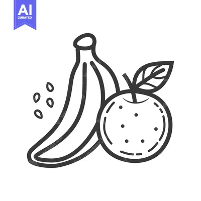 Aset desain premium: Line Drawing of a Banana and Apple with Seeds