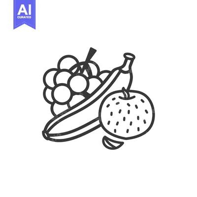 Premium design asset: Line Drawing of a Banana, Apple, and Grapes
