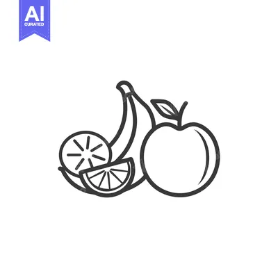 Aset premium populer: Line Drawing of a Banana, Apple, and Two Slices of Orange