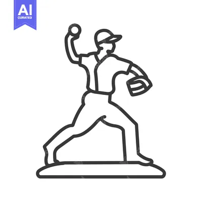 Aset desain premium: Line drawing of a baseball pitcher throwing a ball