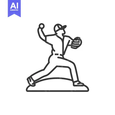 Aset desain premium: Line drawing of a baseball pitcher throwing a pitch