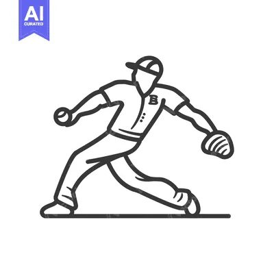 Aset premium populer: Line drawing of a baseball player pitching