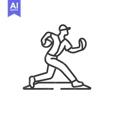 Aset desain premium: Line drawing of a baseball player running with a ball
