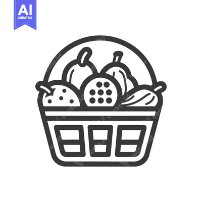 Premium design asset: Line Drawing of a Basket Full of Fruits