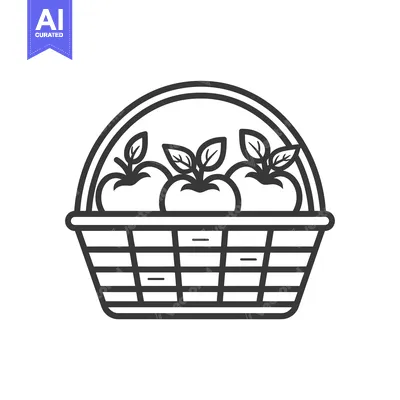 Line Drawing of a Basket with Three Apples