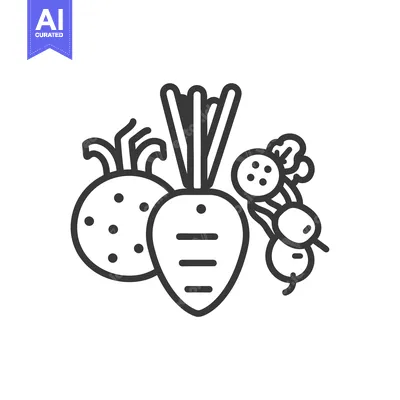 Aset desain premium: Line Drawing of a Beet, Carrot and Radishes