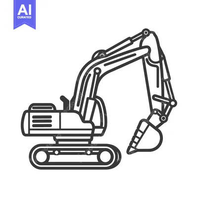 Aset desain premium: Line drawing of a black and white excavator with a drill bit
