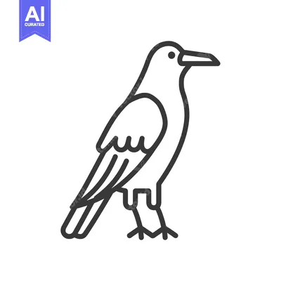 Aset premium populer: Line Drawing of a Black Crow Bird