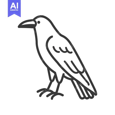 Aset desain premium: Line Drawing of a Black Raven Standing