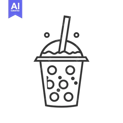 Aset premium populer: Line Drawing of a Boba Tea with Straw