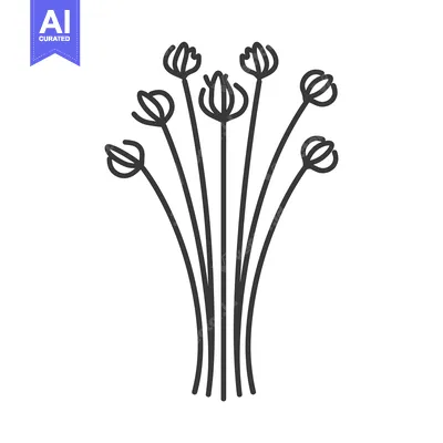 Aset desain premium: Line Drawing of a Bouquet of Six Flowers