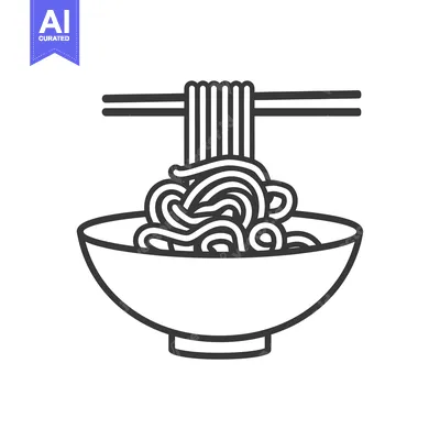 Aset desain premium: Line drawing of a bowl of noodles with chopsticks