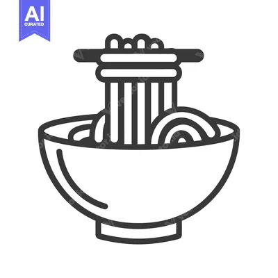 Aset desain premium: Line Drawing of a Bowl of Noodles with Chopsticks
