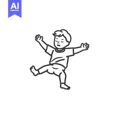Aset premium populer: Line Drawing of a Boy Falling with Arms Outstretched