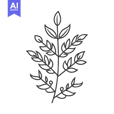 Aset premium populer: Line Drawing of a Branch with Leaves and Berries