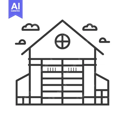 Premium design asset: Line Drawing of a Building with a Large Window and Garage Doors