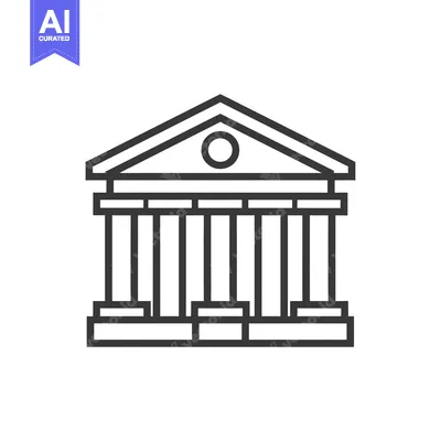 Aset desain premium: Line Drawing of a Building with a Triangular Roof and Columns
