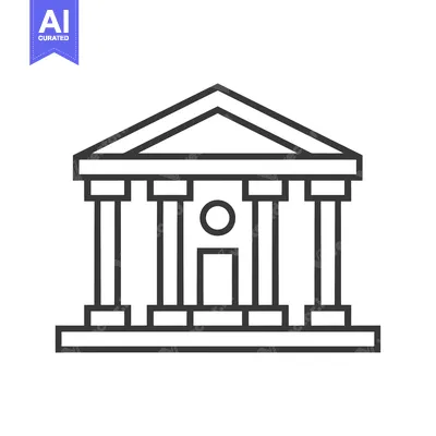 Premium design asset: Line drawing of a building with columns and a triangular roof