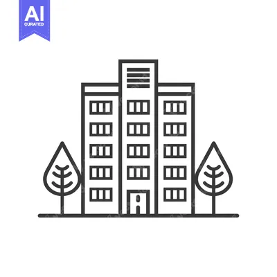 Popular premium asset: Line drawing of a building with trees on either side