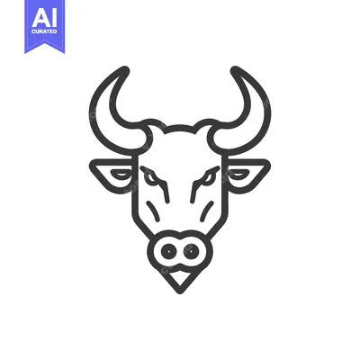 Aset desain premium: Line Drawing of a Bull's Head with Large Horns