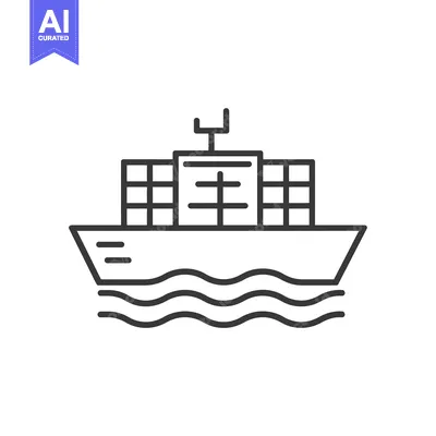 Aset premium populer: Line drawing of a cargo ship with containers