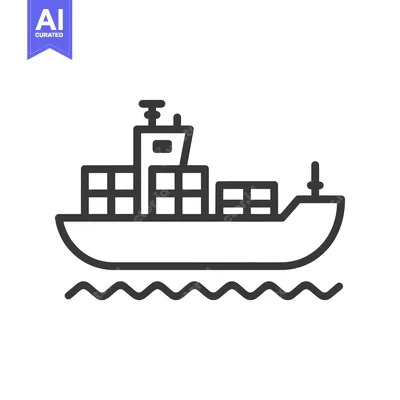 Premium design asset: Line drawing of a cargo ship with containers sailing on water