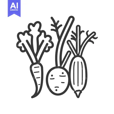 Premium design asset: Line drawing of a carrot, onion, and turnip