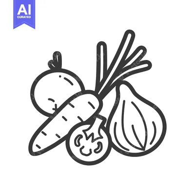 Aset premium populer: Line Drawing of a Carrot, Onion, and Two Tomatoes