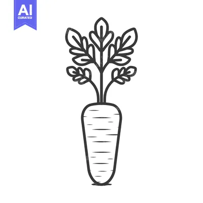 Aset desain premium: Line Drawing of a Carrot with Green Leaves