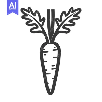 Aset desain premium: Line Drawing of a Carrot with Green Top