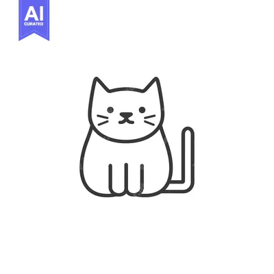 Aset premium populer: Line drawing of a cartoon cat sitting with its tail curled behind it