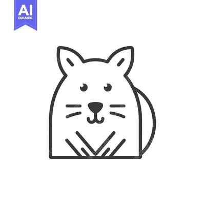 Aset desain premium: Line Drawing of a Cartoon Cat with Big Eyes