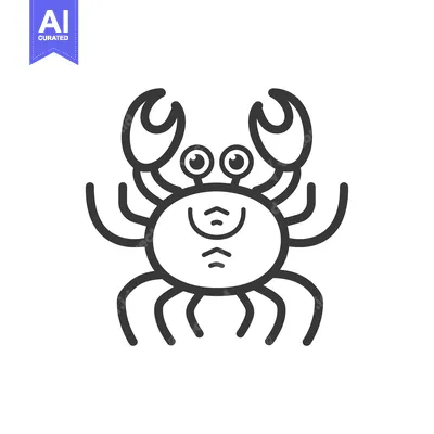Aset desain premium: Line Drawing of a Cartoon Crab with Big Eyes