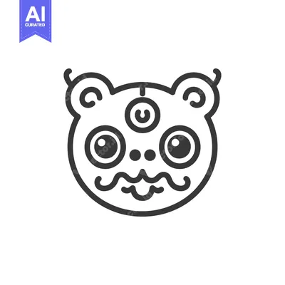 Premium design asset: Line Drawing of a Cartoon Creature with Three Eyes
