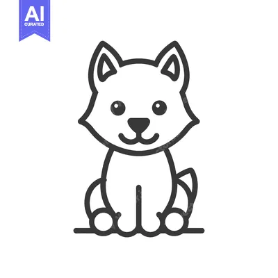 Aset desain premium: Line Drawing of a Cartoon Dog Sitting Down