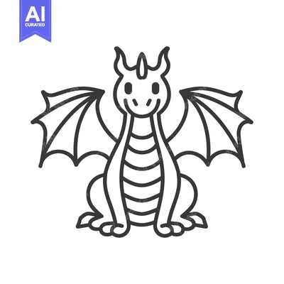 Aset premium populer: Line drawing of a cartoon dragon with wings spread