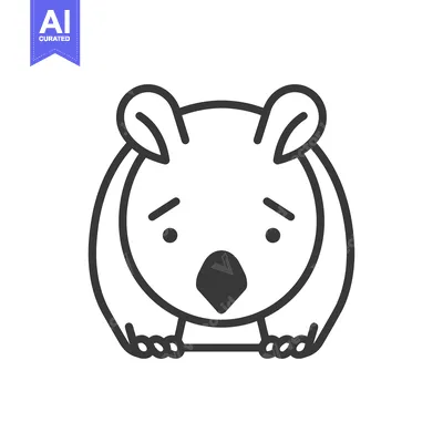 Aset desain premium: Line drawing of a cartoon koala with a concerned expression
