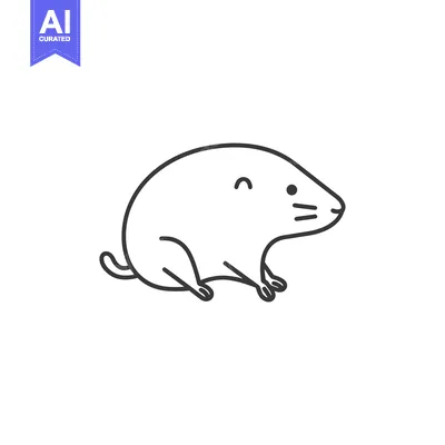 Aset desain premium: Line drawing of a cartoon mole sitting with a smile