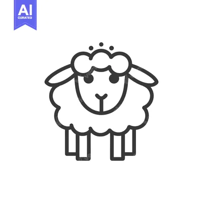 Premium design asset: Line drawing of a cartoon sheep