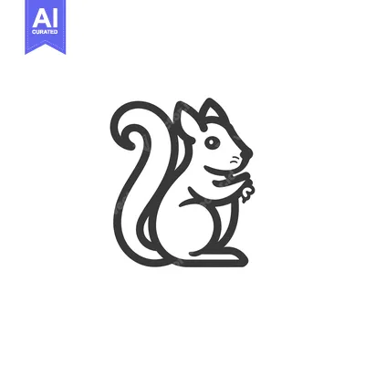 Line Drawing of a Cartoon Squirrel Sitting on its Haunches