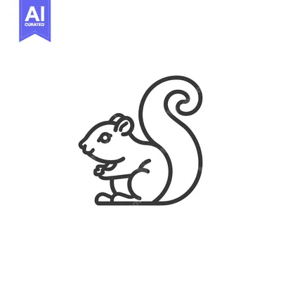 Line drawing of a cartoon squirrel sitting with its tail curled
