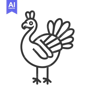 Aset desain premium: Line Drawing of a Cartoon Turkey with a Plumed Tail