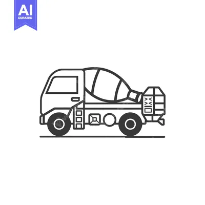 Aset desain premium: Line drawing of a cement mixer truck