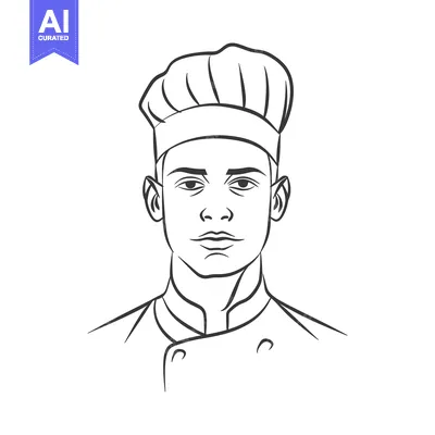 Aset desain premium: Line Drawing of a Chef Wearing a Hat and Uniform