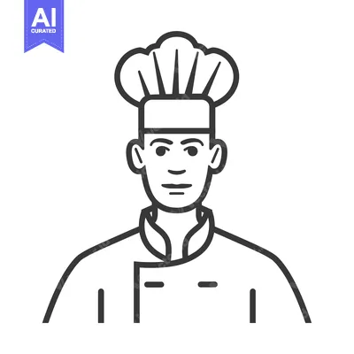 Aset premium populer: Line drawing of a chef wearing a toque