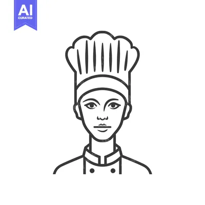 Line Drawing of a Chef Wearing a Toque