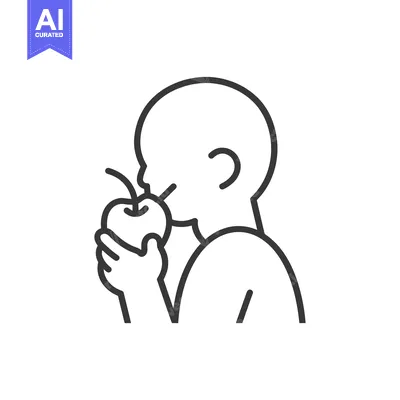 Aset premium populer: Line drawing of a child taking a bite of an apple