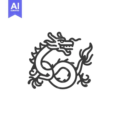Aset premium populer: Line Drawing of a Chinese Dragon with Flames